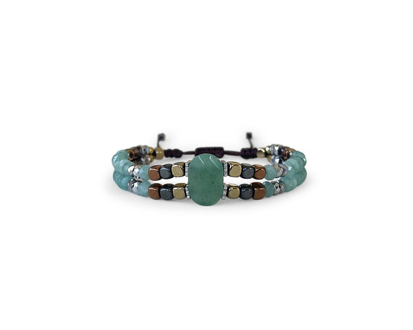 Jade Double with Hematite Hand-Knitted Bracelet