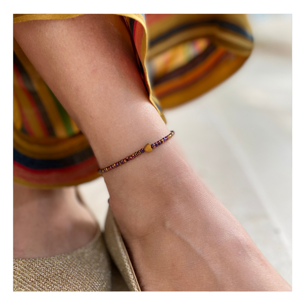 Purple Hematite Small Beaded Anklet - Cocosh