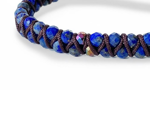 Lapis Lazuli Hand-Woven Bracelet 3mm (Brown Thread) - Cocosh